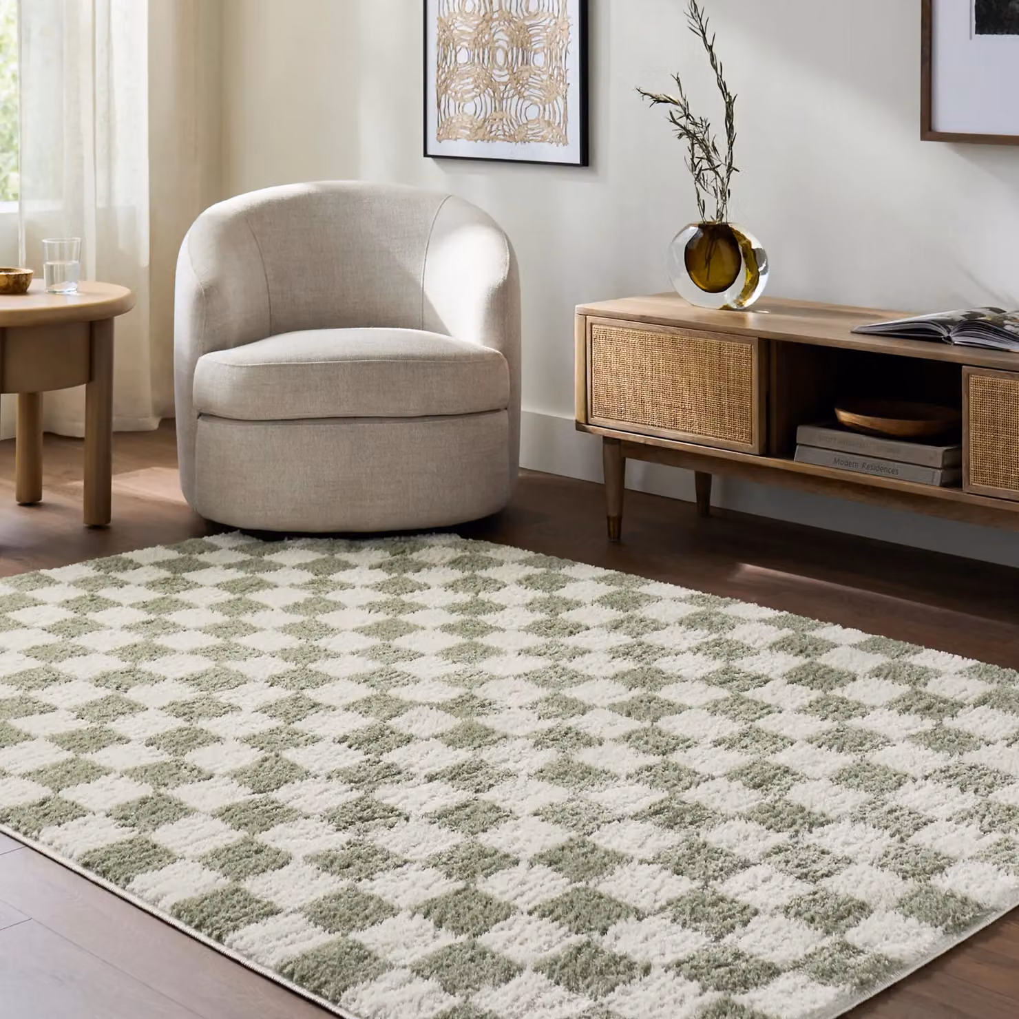 Livabliss Fossay Checkered Shag Washable Rug in Green, W: 120 cm, L: 170 cm – 3