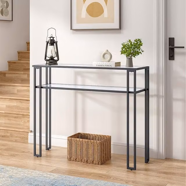 Livingandhome Modern Curved Glass Console Table in Black, W: 100 cm, H: 80 cm