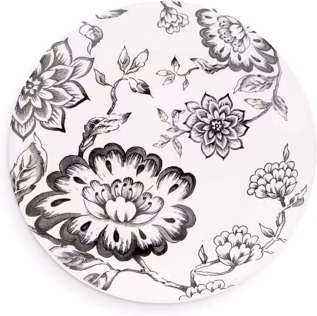 Wade Albert Botanical Night Side Plate in Black and White with Floral Design, Diameter: 22.75 cm – 1
