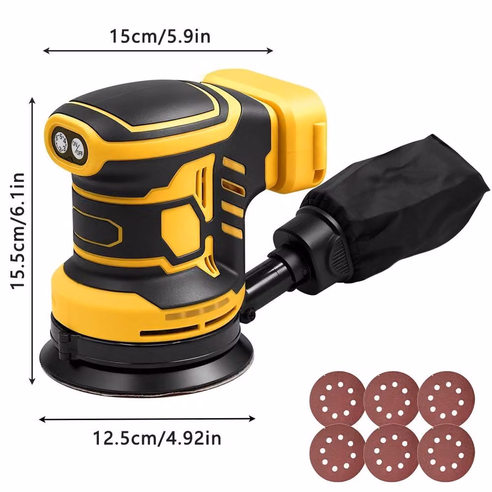 Ventryn 6-Speed 125mm Brushless Orbital Sander Tool for 18V Rechargeable Battery, Yellow/Multicolour – 2