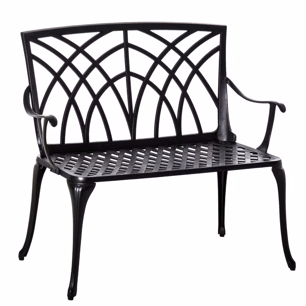 OUTSUNNY 2-Seater Cast Aluminium Garden Bench in Black – 2