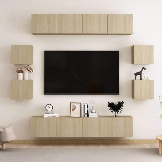 Berkfield Home 8 Piece Sonoma Oak TV Cabinet Set in Brown and Beige