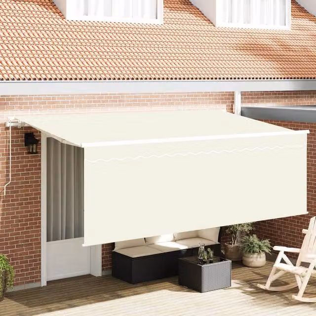 Berkfield Home Wall-Mounted Folding Arm Awning with Blind in Beige, W: 350 cm, D: 200 cm, H: 120 cm