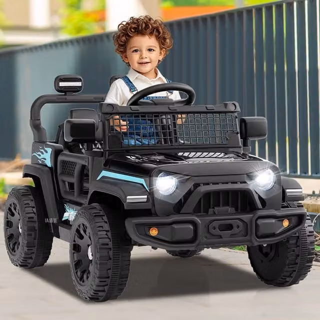 COSTWAY Kids Electric Ride On Truck Car with Remote Control and Light and Sound Effects, Black