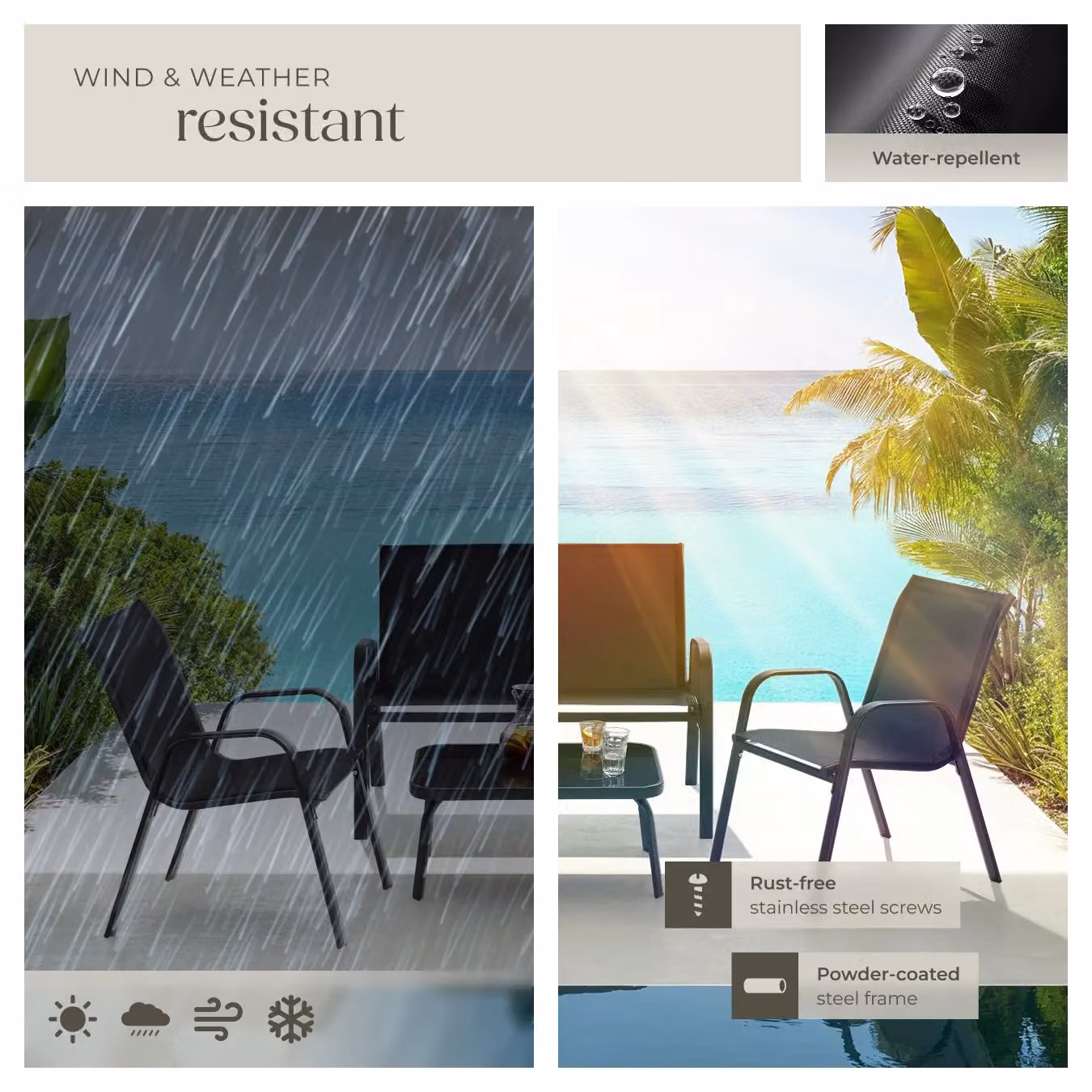 tectake Nora Garden Furniture Set in Matt Black for 4 People – 6