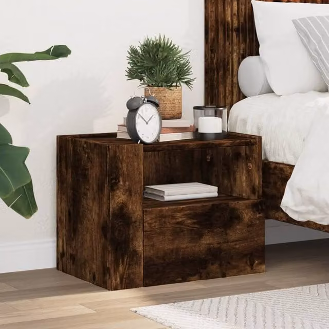 Berkfield Home Wall-mounted Bedside Cabinet in Smoked Oak Brown, W: 45 cm, D: 30 cm, H: 35 cm – 1