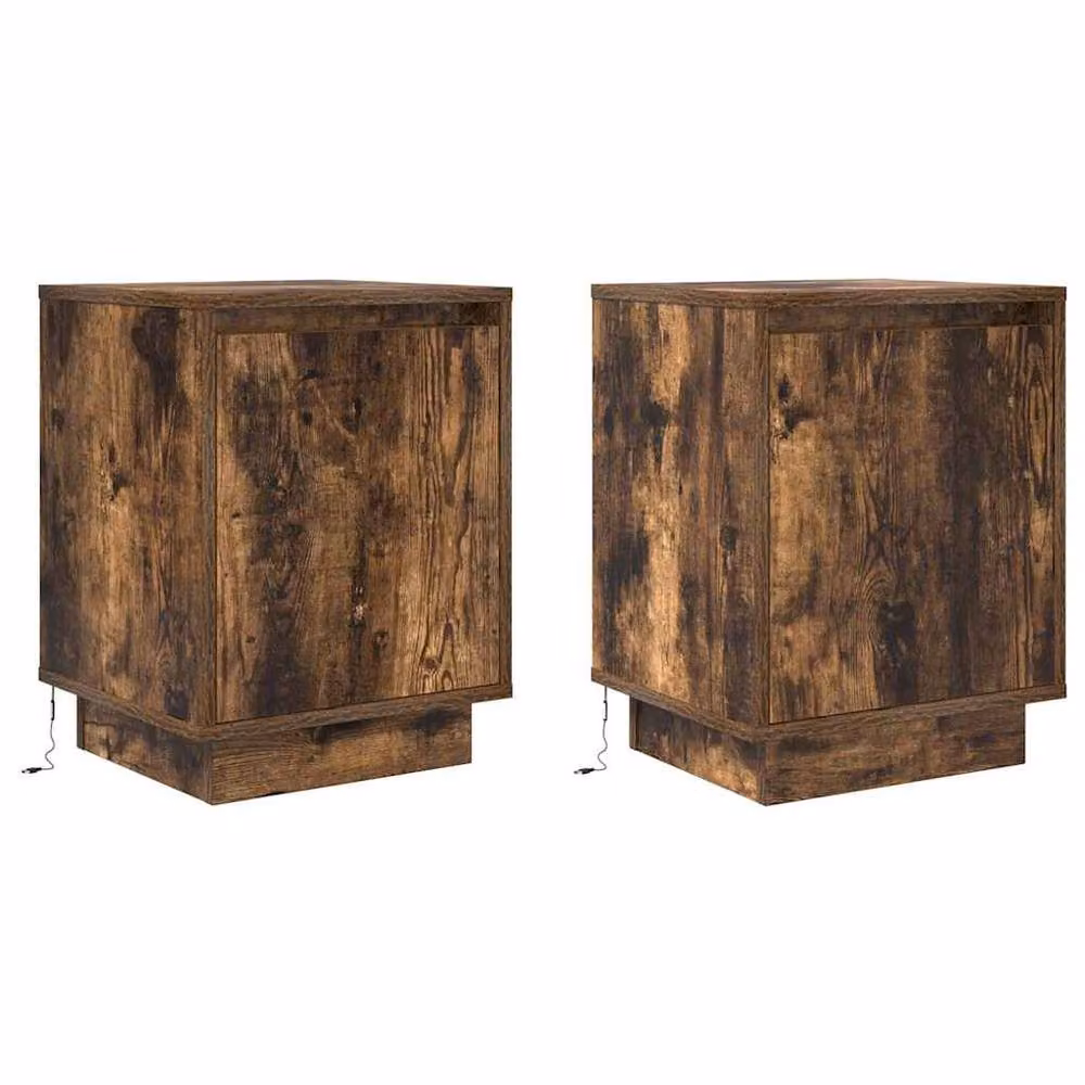Berkfield Home Bedside Cabinets with Integrated LED Lights, Smoked Oak, 2 Pack, W: 38 cm, D: 34 cm, H: 50 cm – 3
