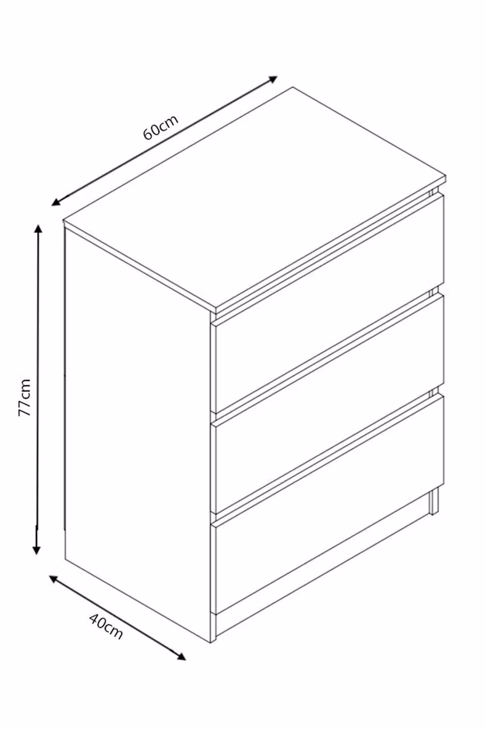 FWStyle Stora 3 Drawer Black Chest Of Drawers H 77 x W 60 x D 40 cm – 3
