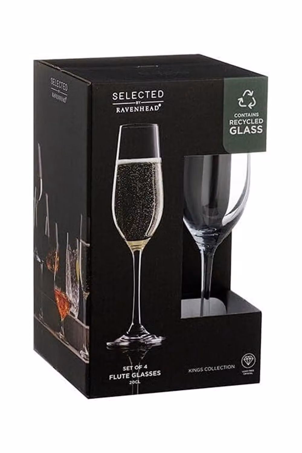 Rayware Ravenhead Kings Set of 4 Transparent Champagne Flute Glasses, 200ml – 3