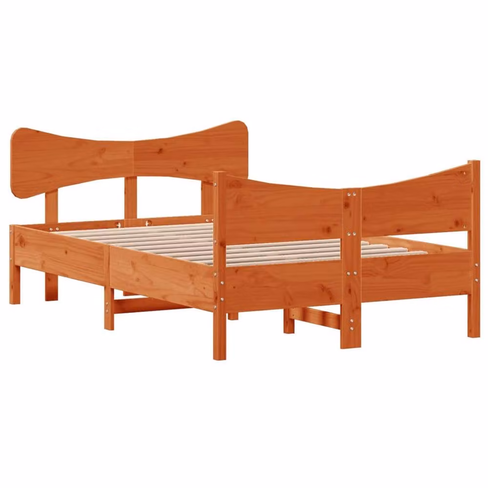 Berkfield Home Small Double Solid Wood Pine Bed Frame in Waxed Brown, W/D/H: 120 x 200 x 81 cm – 3