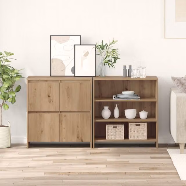 Berkfield Home Artisan Oak Sideboard 2 Piece Set in Brown, W/D/H: 70 x 41 x 75 cm