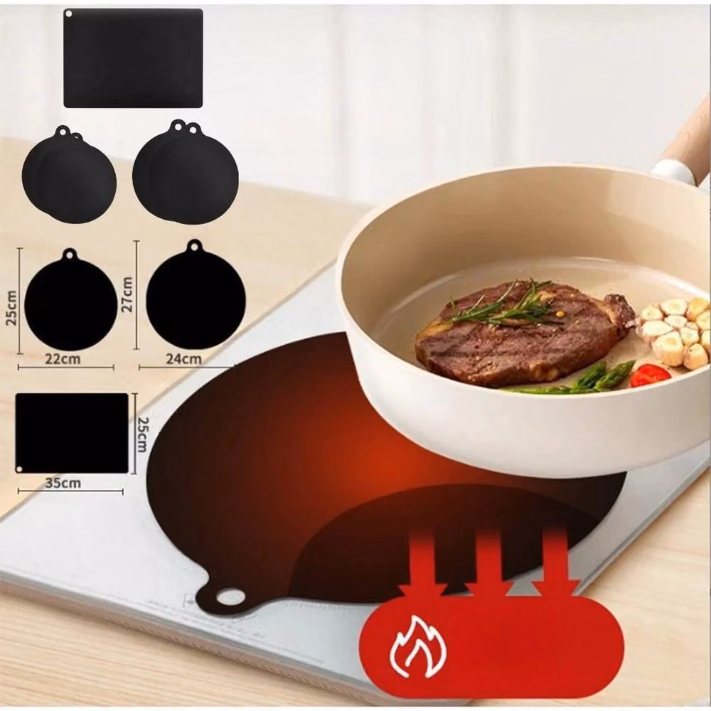 SPETLEK 5-Piece Black Silicone Anti-Slip Induction Hob Protector Mat Set – 3