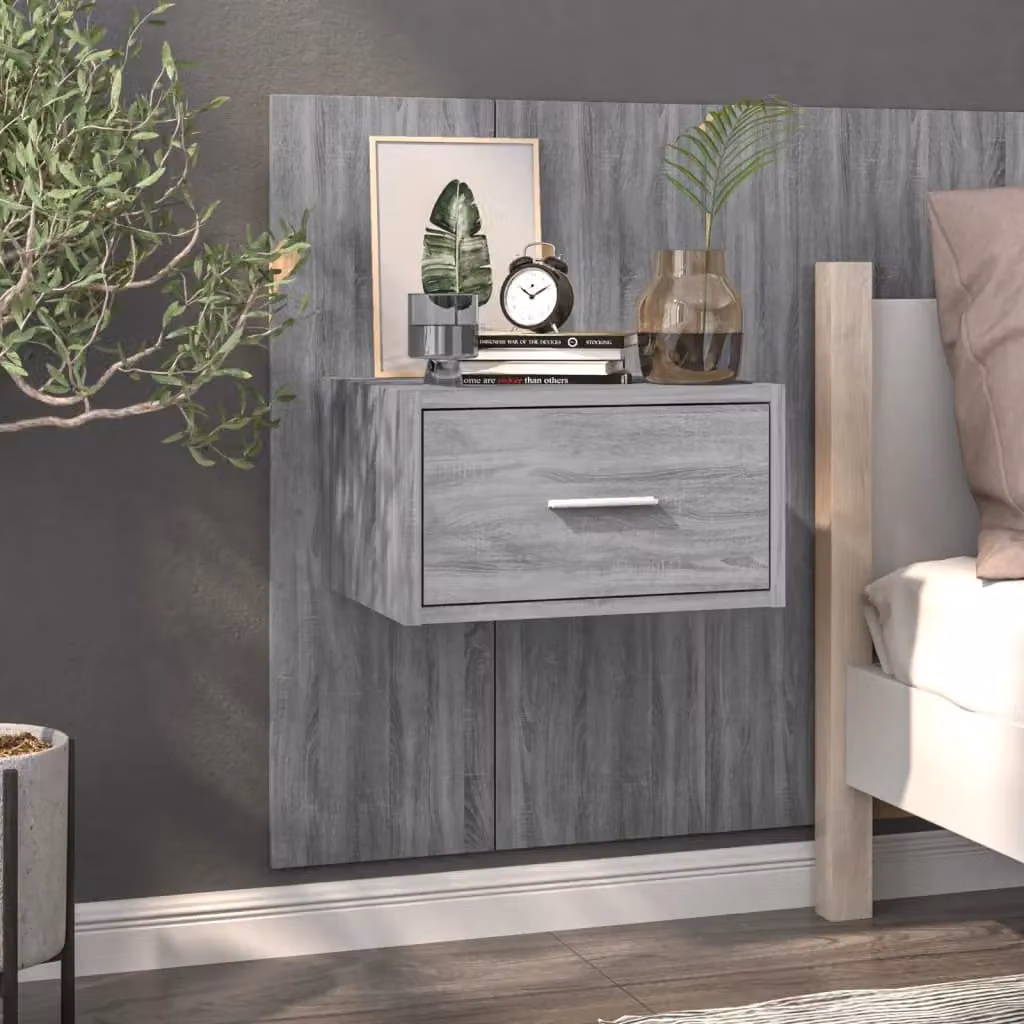 Berkfield Home Set of 2 Wall-mounted Bedside Cabinets in Grey Sonoma – 3