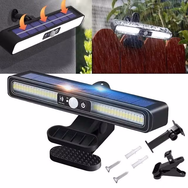 SPETLEK Solar PIR Motion Sensor LED Security Floodlight with Wall Clip, Black