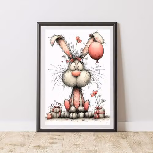 60 Second Makeover Quirky Bunny Print Wall Art Poster, Multicolour, A3