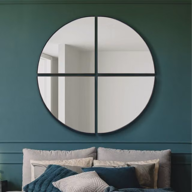 MirrorOutlet The Quadrants Modern Round Hanging Mirror in Black