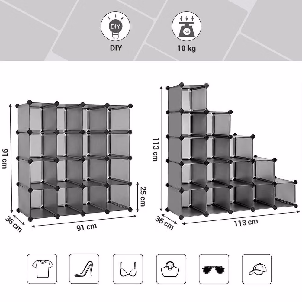 Kelvenix 16-Cube Grey Storage Unit and Shoe Rack – 2