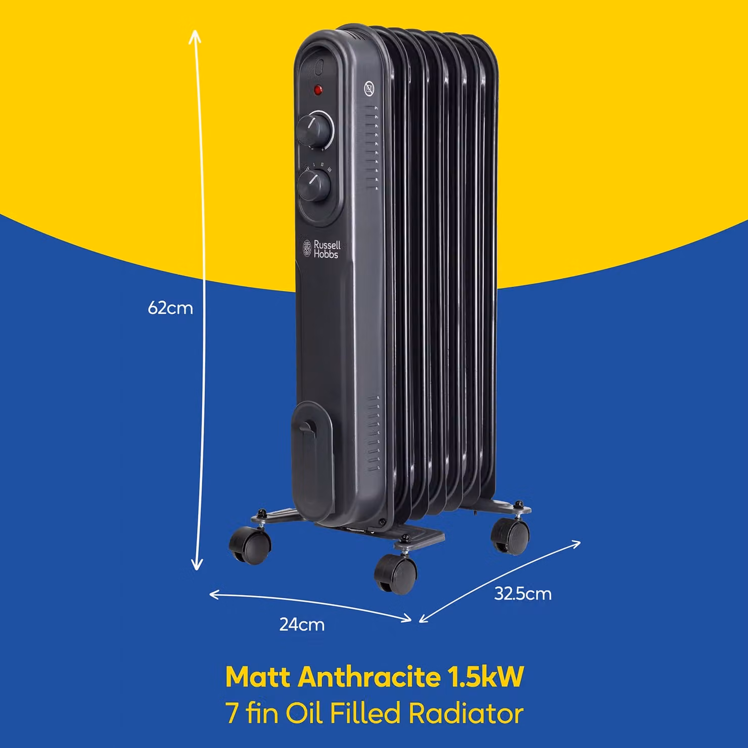 Russell Hobbs 1500W Oil Filled Radiator Anthracite Grey Portable Electric Heater with Adjustable Thermostat and Overheat Protection RHOFR7004A – 2