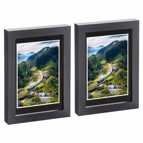 Nicola Spring Pack of 2 Black Rectangular Photo Frames with Glass Aperture, 10 x 15 cm