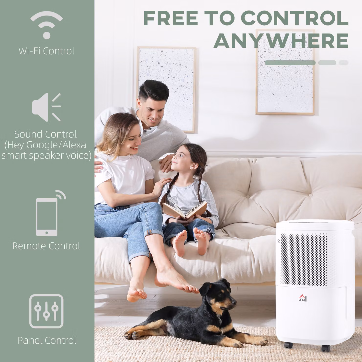 HOMCOM White Quiet Low-Energy Dehumidifier with WiFi Smart App Control, 10L Per Day Capacity – 2