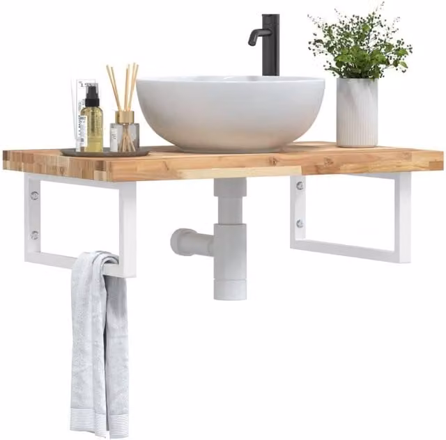 Berkfield Home Wall Mounted Basin Shelf in Brown Acacia Wood and Steel