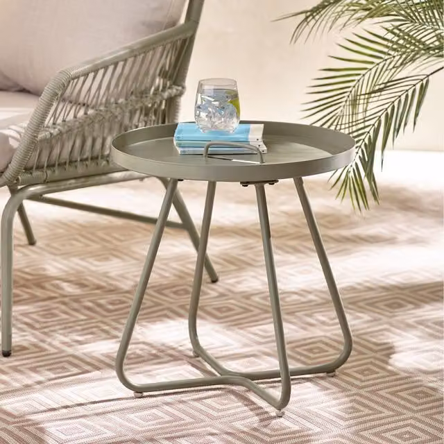 FurnitureboxUK Lyon Matt Green Metal Outdoor Round Side Table
