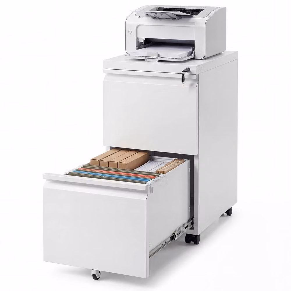 Costway 2-Drawer Mobile Metal Filing Cabinet with Lock and Castors in White – 2