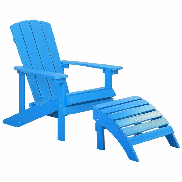 Wyld and Coco Blue Modern Weather Resistant Faux Wood Garden Chair and Footstool
