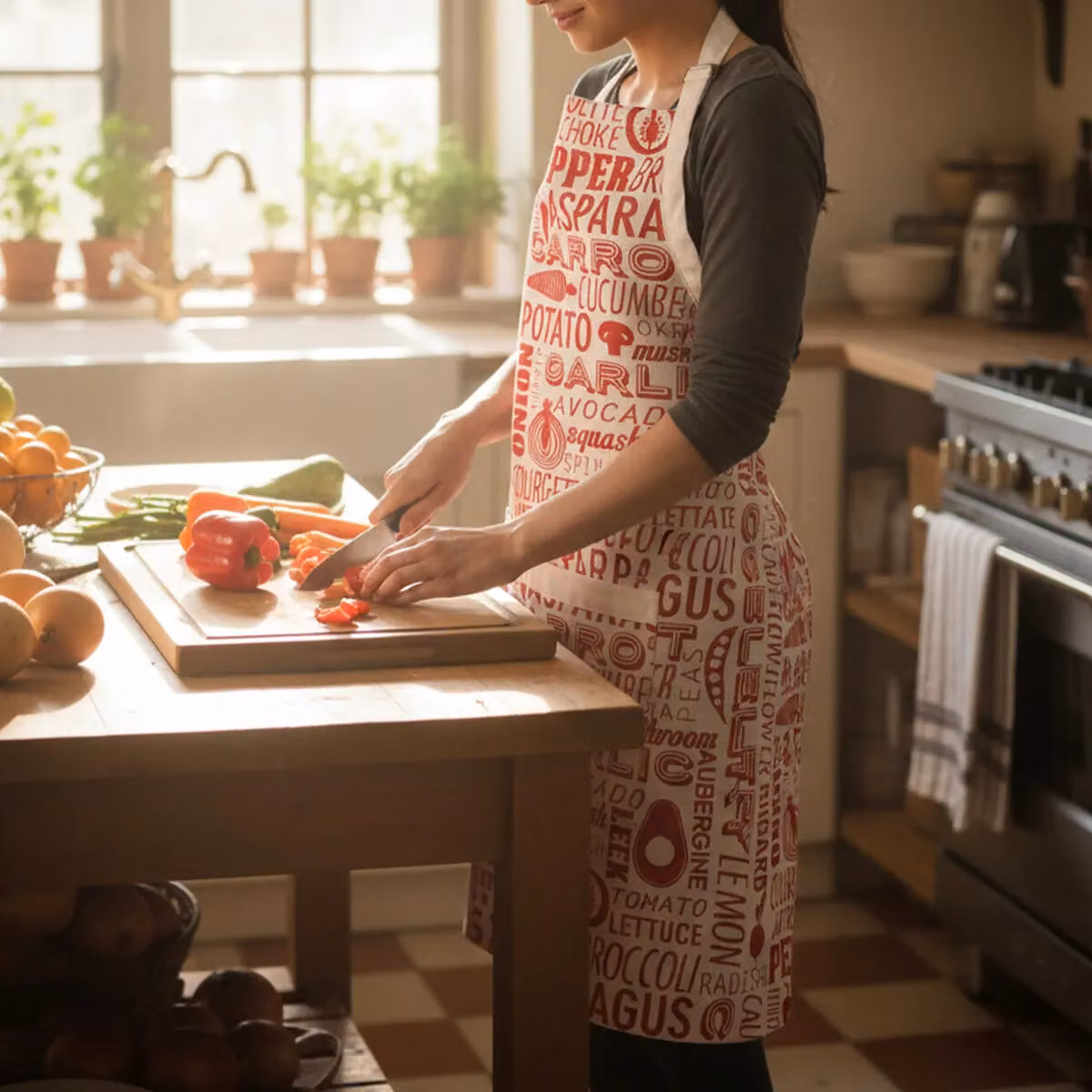 Orsina Red and White Pattern Apron with Adjustable Neck Strap and Waist Ties – 4
