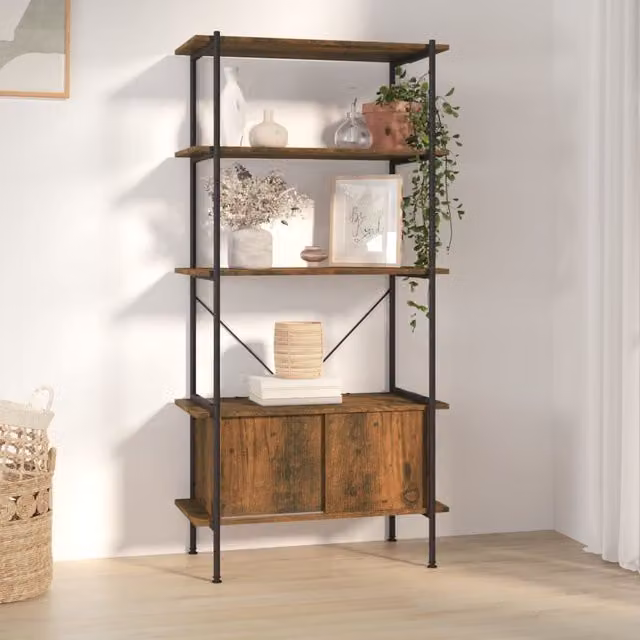 Berkfield Home 5-Tier Industrial Shelving Unit with Cabinet in Brown, Steel and Engineered Wood, W/D/H: 80 x 40 x 163 cm