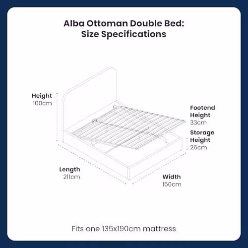 Flair Furnishings Alba Double Ottoman Bed Frame with Storage in Beige Boucle Fabric, W/D/H: 140 x 190 cm – 6