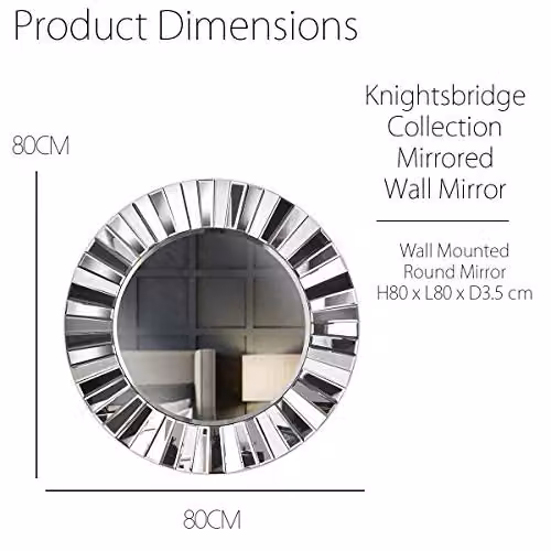 CARME HOME Knightsbridge Luxury Large Round Geometric Wall Mirror, Grey Silver, Diameter: 80 cm – 3