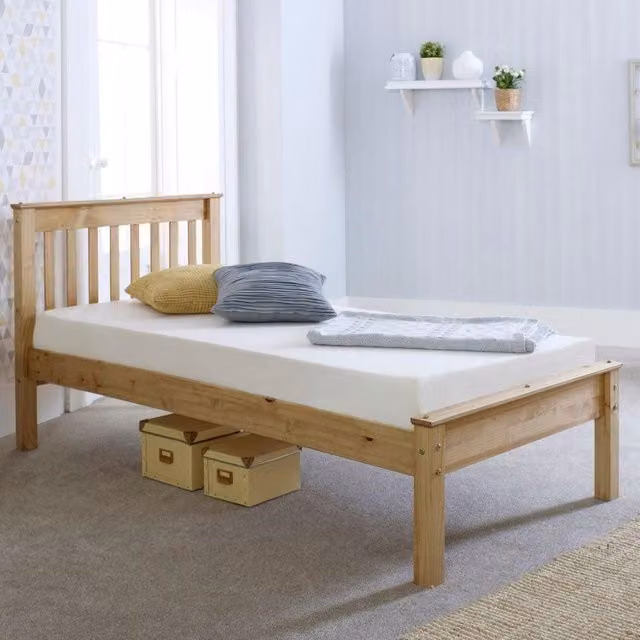 Rest Relax Colwick Single Bed in Beige Waxed Pine Wood W/D/H: 90 x 200 cm