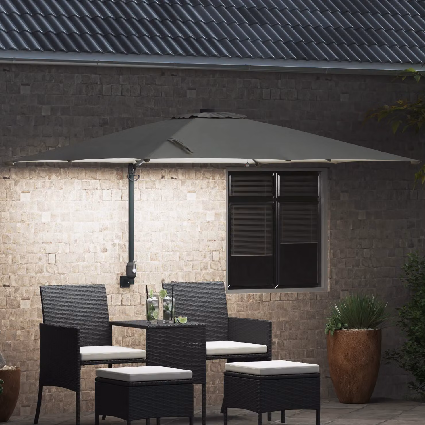 Berkfield Home Garden Parasol in Sand and Brown with Polyester Fabric and Steel Frame, W/D/H: 248.5 x 247.5 x 119 cm – 2