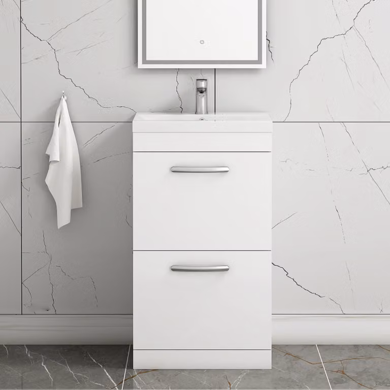 Royal Bathrooms Turin 500mm Freestanding Floor Standing Vanity Unit with 2 Drawers and Optional Basin, White and Multicolour