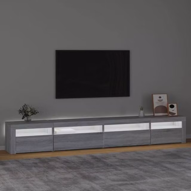 Berkfield Home Modern TV Cabinet with LED Lights in Grey Sonoma, W: 270 cm, D: 35 cm, H: 40 cm