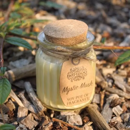 Soy Pot Of Fragrance Mystic Musk Glass Jar Candle with Bamboo Lid in Yellow – 2