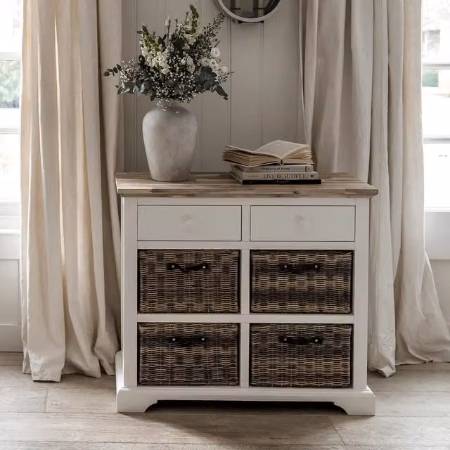 Florence Sideboard with Acacia Wood and Metal Accents in White