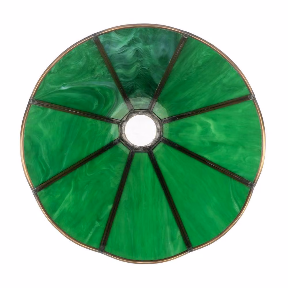 Happy Homewares Tiffany Glass Panelled Easy-Fit Pendant Shade in Green with Antique Brass Trim, Diameter: 30.48 cm – 2