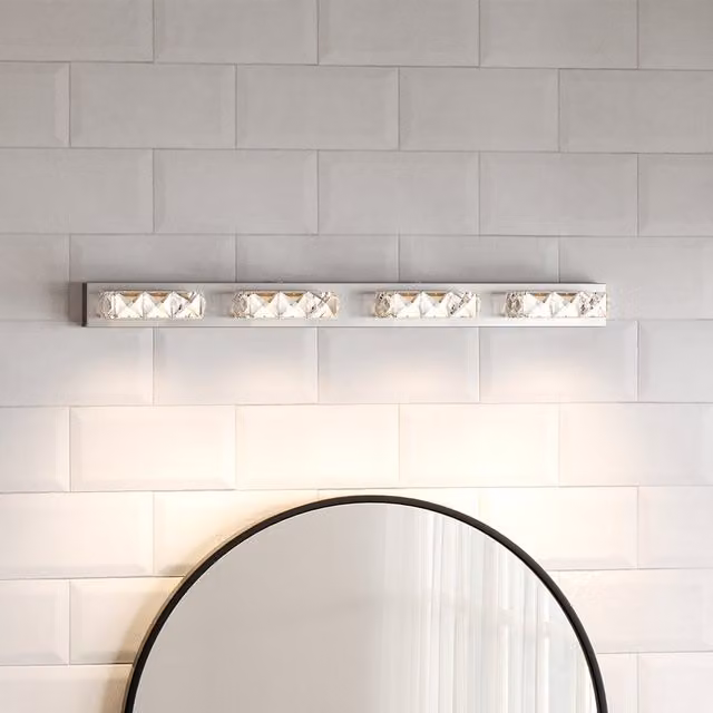 Livingandhome Modern Crystal 4-Light LED Wall Vanity Light in Chrome