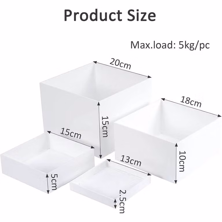 Pawnora Stackable White Square Cake Stand Box, 4-Piece Plastic Set