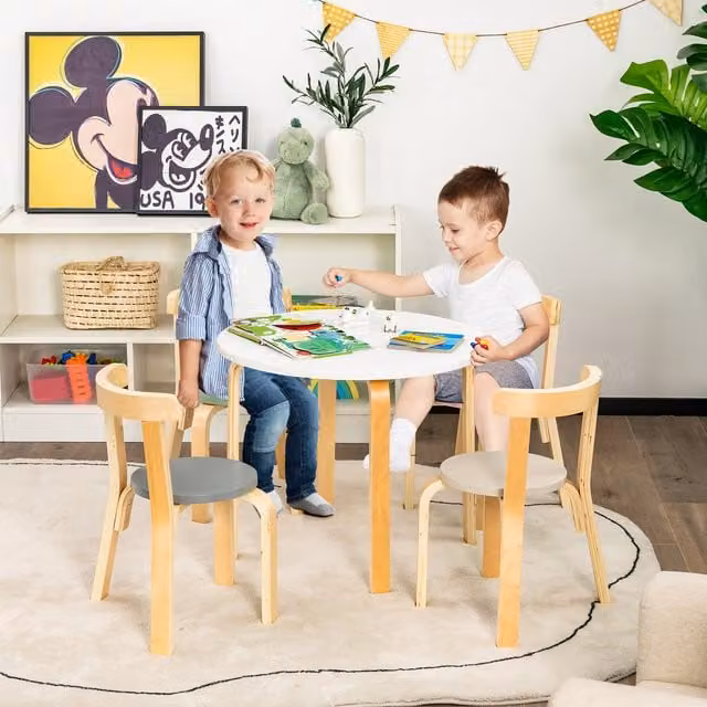 Costway 5 Piece Kids Curved Back Table and Chair Set in Grey