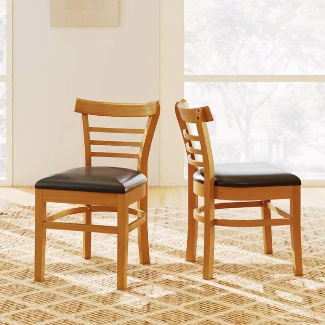 Costway Set of 2 Modern Mid-Century Dining Chairs in Natural PU Leather and Rubberwood – 1