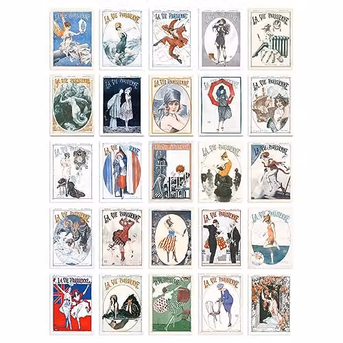 Artery8 French Music Theatre Arts Aesthetic Collage Kit, La Vie Parisienne Multicolour Wall Art Prints, 50 Piece Paper Poster Set, W: 10.5 cm, H: 14.8 cm