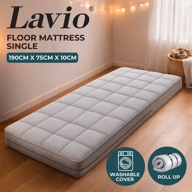 Lavio Japanese Floor Futon Mattress Topper, White, Thickness: 10 cm