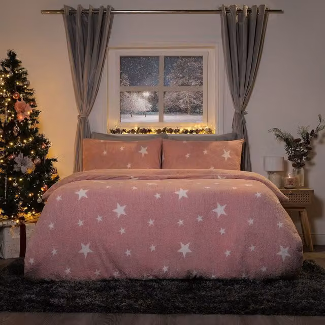 Dreamscene OHS Star Teddy Fleece Duvet Cover and Pillowcase Set, Pink, Single, W/D/H: 90 x 190 cm – 2