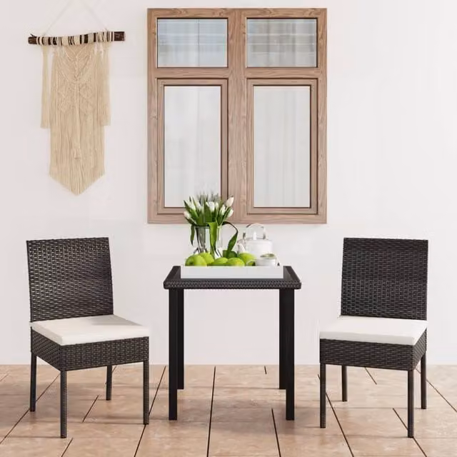 Berkfield Home 3 Piece Poly Rattan Outdoor Dining Set with Cushions in Black – 1