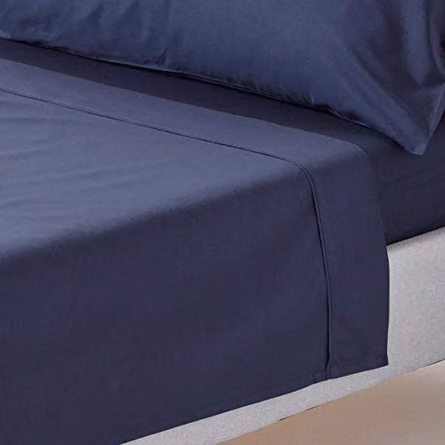 Homescapes Blue Egyptian Cotton Percale Flat Sheet, W/D/H: 90 x 200 cm