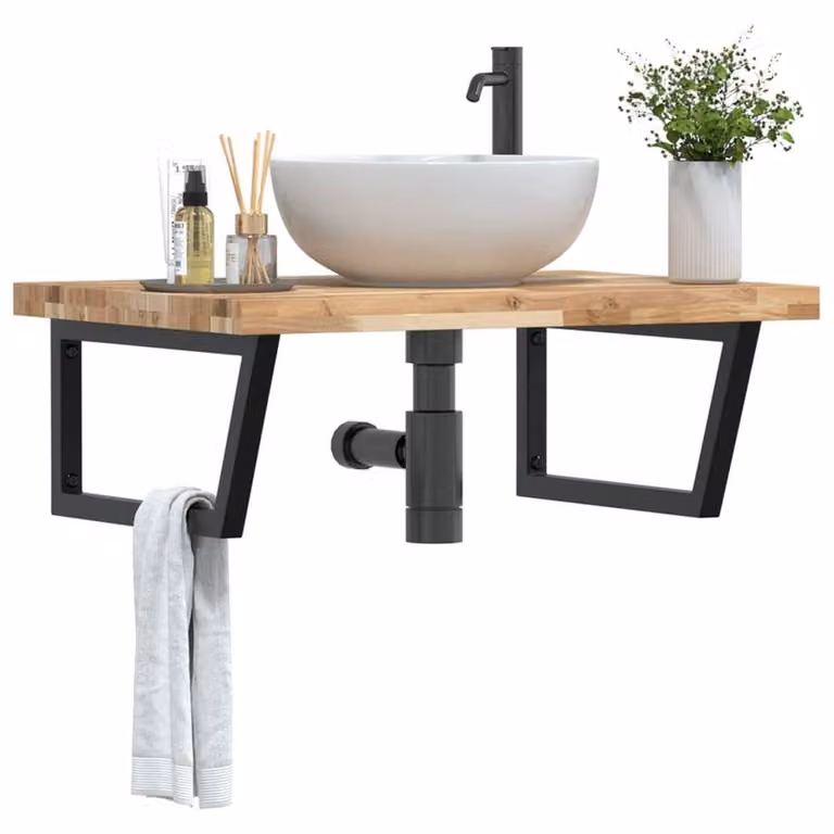 Berkfield Home Wall Mounted Basin Shelf in Light Tan Acacia Wood and Steel