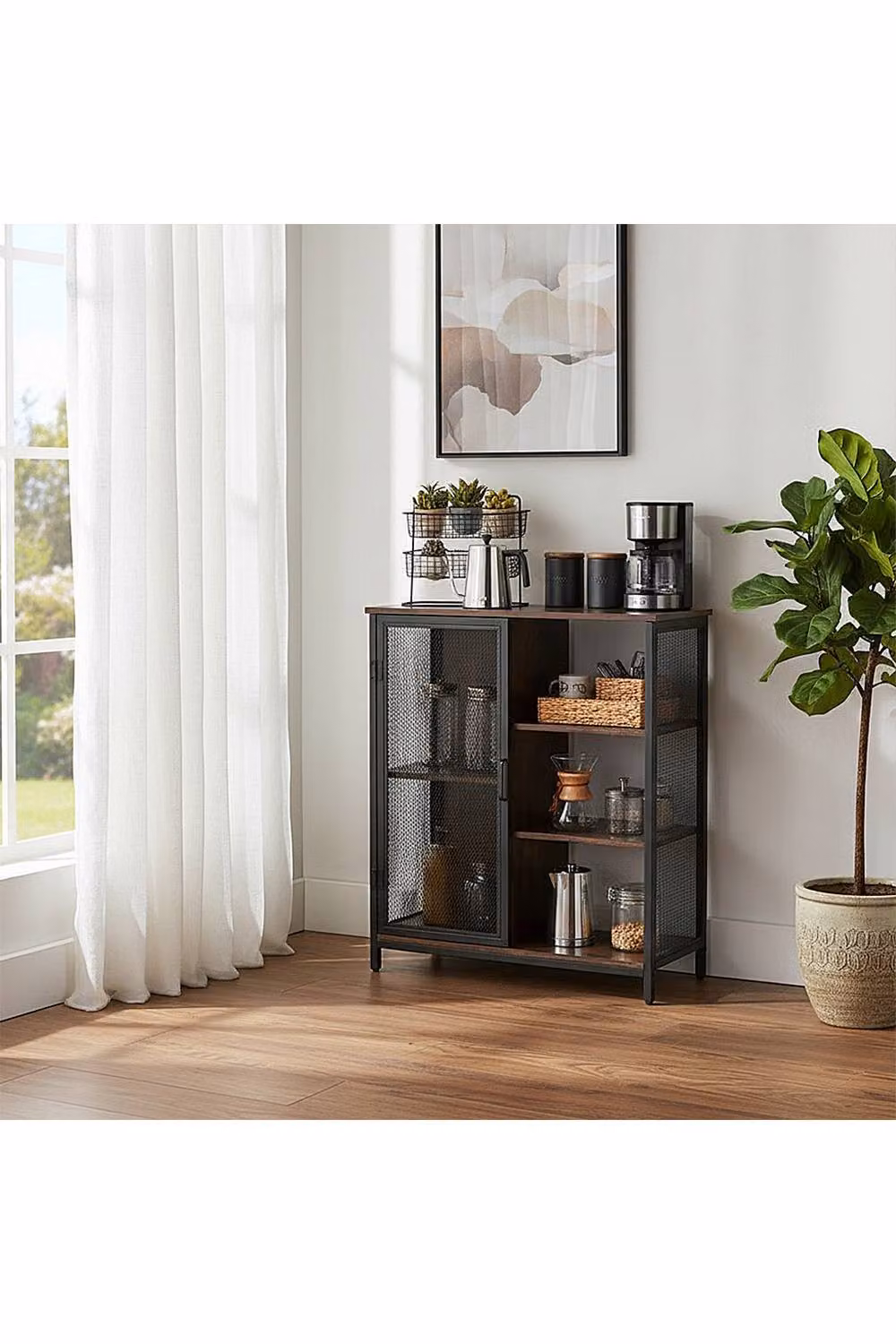 Living and Home Industrial Sideboard Coffee Bar Cabinet in Dark Brown and Black – 2